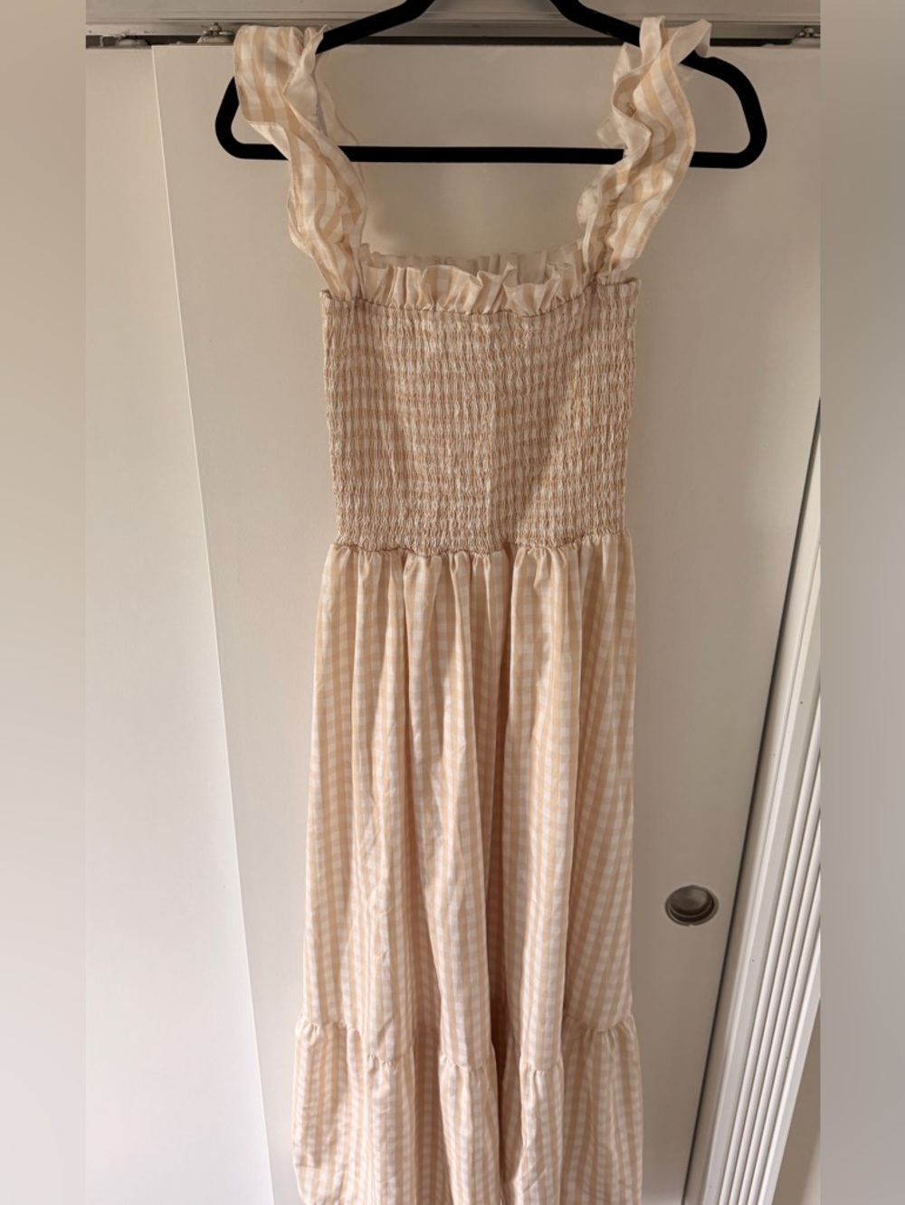 Amazon Cream and White Gingham Maxi Dress
